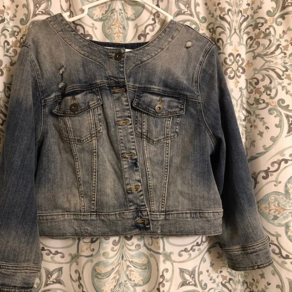 Torrid distressed, crop style denim jacket